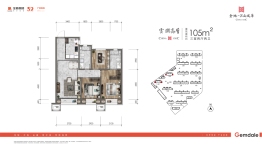 金地江山風華3室2厅1厨2卫建面105.00㎡