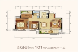 北京城房滨江壹号3室2厅1厨2卫建面101.00㎡