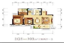 北京城房滨江壹号3室2厅1厨1卫建面103.00㎡