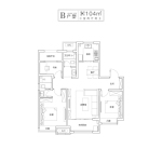 B户型104㎡三室两厅两卫