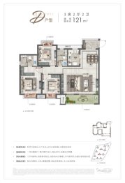 彰泰中梁力高·君誉印象3室2厅1厨2卫建面121.00㎡