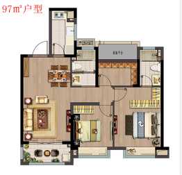 中南上悦花苑2室2厅1厨2卫建面97.00㎡