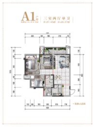 御华兰亭3室2厅1厨1卫建面87.45㎡