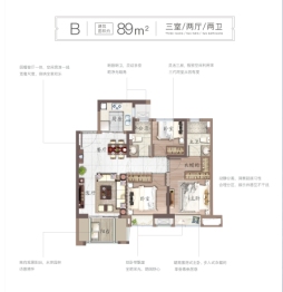 联发君领壹号3室2厅1厨2卫建面89.00㎡