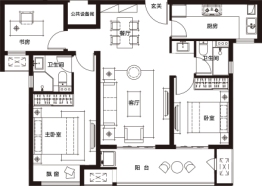 中梁百悦府3室2厅1厨2卫建面106.00㎡