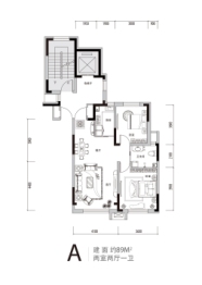 轩泽硅谷壹号·书香邑2室2厅1厨1卫建面89.00㎡