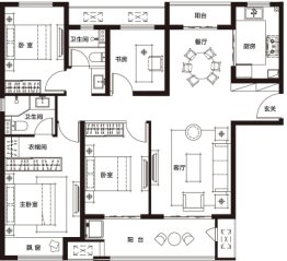 中梁百悦府4室2厅1厨2卫建面140.00㎡