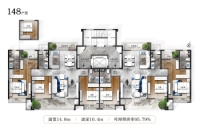 洋房3室3卫148平户型