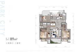 公园都会3室2厅1厨2卫建面89.00㎡