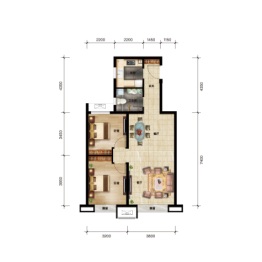 大唐盛世2室2厅1厨1卫建面89.00㎡