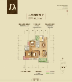 五岭明珠3室2厅1厨2卫建面96.00㎡