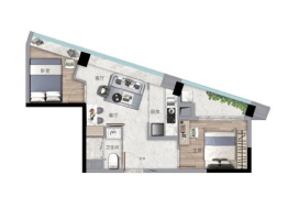 时代珑星2室2厅1厨1卫建面61.00㎡