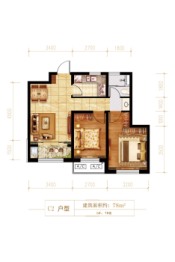 信泰龙瑞国际2室1厅1厨1卫建面78.00㎡