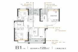 兰亭熙园3室2厅1厨2卫建面128.00㎡