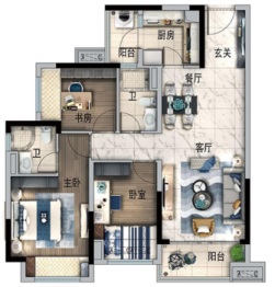 黔江碧桂园云樾府3室2厅1厨2卫建面97.00㎡