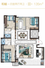 中海·九樾4室2厅1厨2卫建面135.00㎡