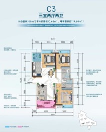 金色港湾3室2厅1厨2卫建面109.00㎡