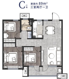 华发紫金峰景3室2厅1厨1卫建面89.00㎡