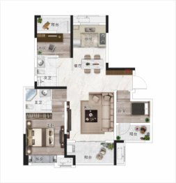 新城恒伟汇隽风华3室2厅1厨2卫建面103.00㎡