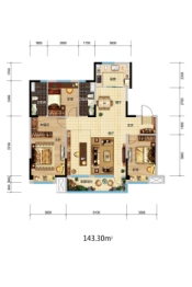 碧桂园悦江山3室2厅1厨2卫建面143.30㎡