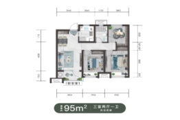 中海·九樾府3室2厅1厨1卫建面95.00㎡