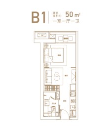 宝能·郑州中心1室1厅1厨1卫建面50.00㎡