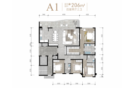 龙湖昱湖1号4室2厅1厨3卫建面206.00㎡