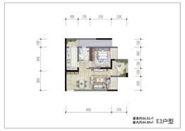 华融现代城1室2厅1厨1卫建面56.91㎡