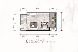 友阿天滙1室1厅1卫建面44.27㎡