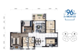 碧桂园天麓湖2室2厅1厨2卫建面96.00㎡