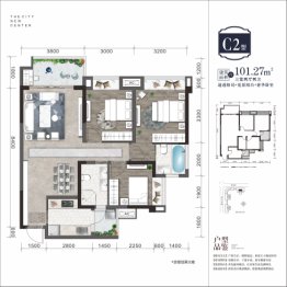 滨江学府3室2厅1厨2卫建面101.27㎡