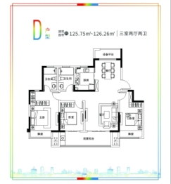 多伦大都汇3室2厅1厨2卫建面125.75㎡