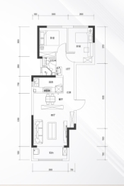 和泓公馆2室2厅1厨1卫建面72.00㎡