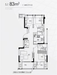 未来之城3室2厅1厨2卫建面83.00㎡