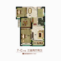 泰威中央公园裕园3室2厅2卫建面94.96㎡