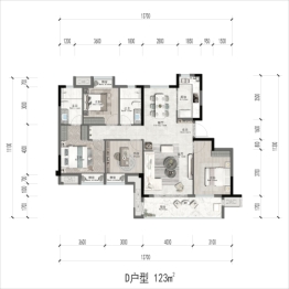 中梁中辉名门·山河樾4室2厅1厨2卫建面123.00㎡