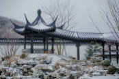 合院凉亭雪景实景图