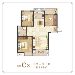 居易·西郡原著3室2厅1厨1卫建面113.85㎡