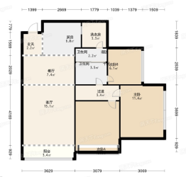 金和天府3室2厅1厨1卫建面87.66㎡