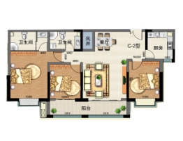 农投·园丁花园3室2厅1厨2卫建面129.22㎡