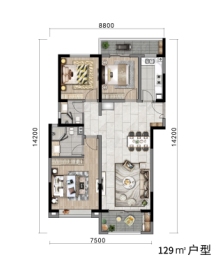 熙龙湾3室2厅1厨2卫建面129.00㎡