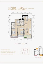 华润万象府3室2厅1厨2卫建面95.00㎡