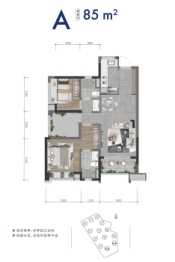 龙湖·江与城2室2厅1厨2卫建面85.00㎡