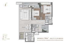 美的江上沄启4/5栋建面98平米两房户型