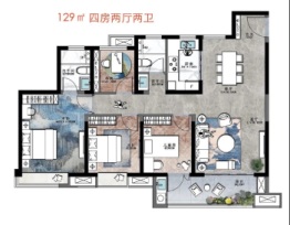 绿地香港理想城4室2厅1厨2卫建面129.00㎡