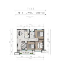 华山星岄府3室2厅1厨1卫建面97.66㎡