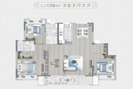 锦艺映月春风3室2厅1厨2卫建面138.00㎡