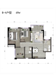 合景祥悦花园2室2厅1厨1卫建面69.00㎡