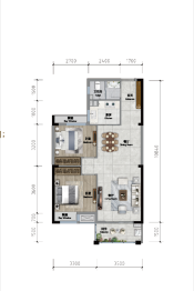 方鹏·航天城2室2厅1厨1卫建面81.02㎡