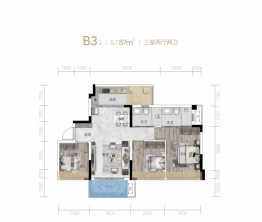 铂悦世家3室2厅1厨2卫建面87.00㎡